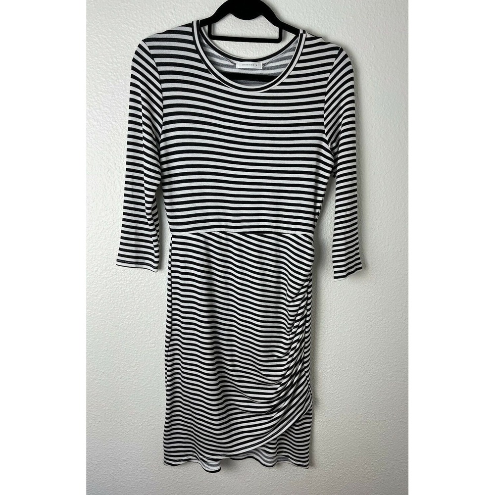 Reborn Women's Size Medium M Long Sleeve Knit Dress White Black Striped